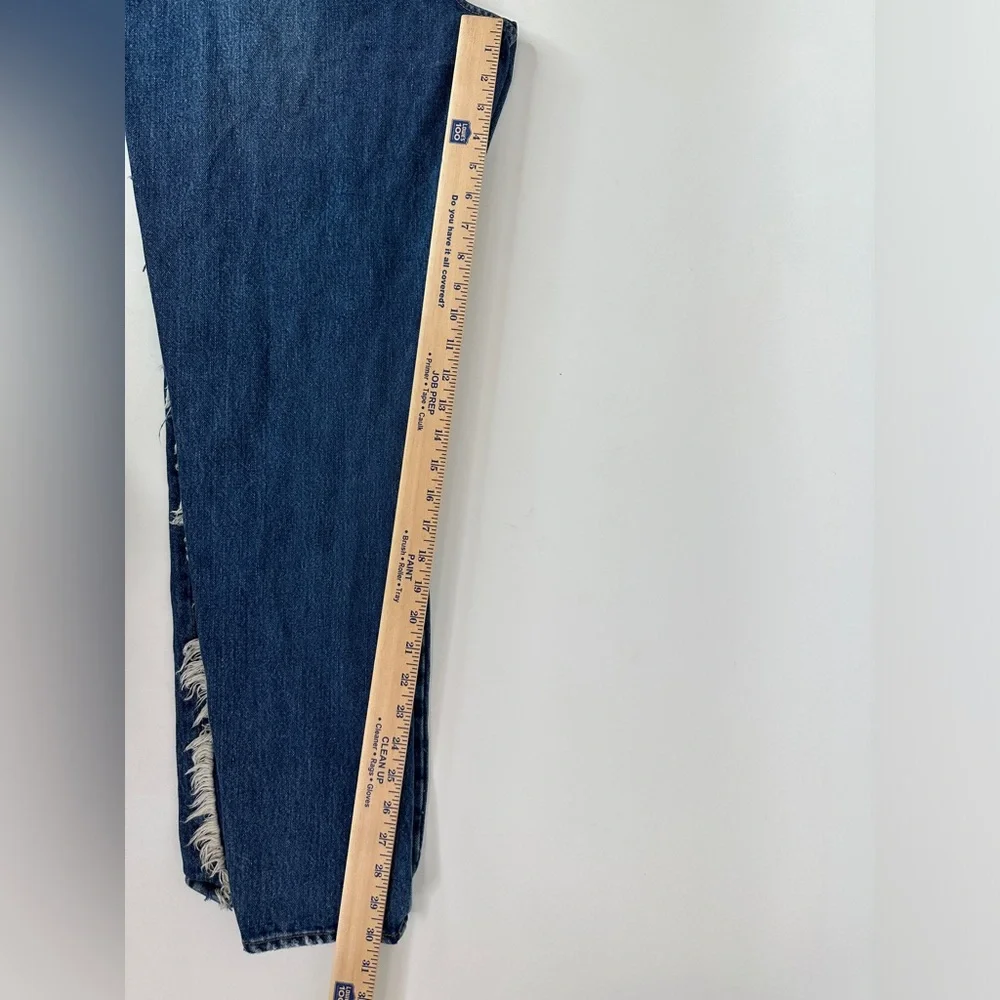 Good American Jeans Women's 15 Good Boy Side Fringed‎ Straight Leg Denim Blue